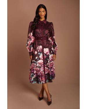 Petite Printed Jacquard Shirt Dress With Belt
