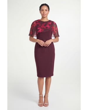 Petite Floral Cape Detail Pencil Dress