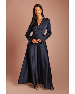 Petite Wrap Front Satin Maxi Dress