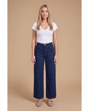 Petite Wide Leg High Waist Denim Jeans