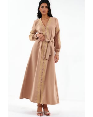 Geborduurde V-hals Maxi-jurk