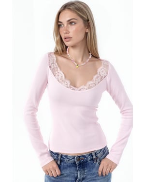Lace Detailed V-Neck Blouse
