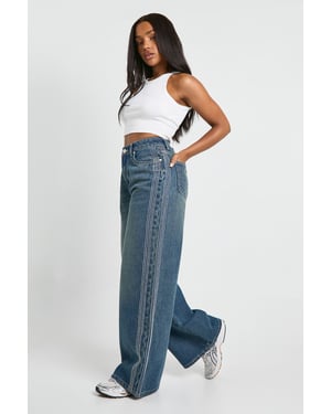 Stitched Detail High Waist Wide Leg Jean