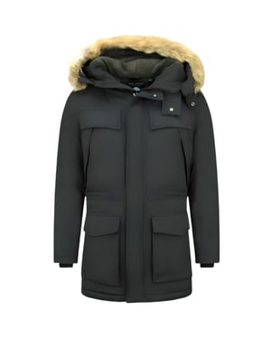 Enos Lange parka jas met bontkraag