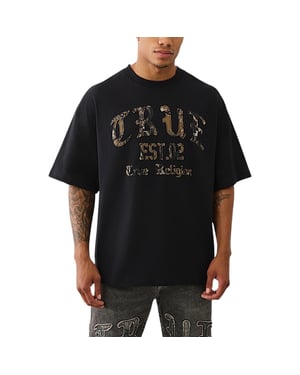 True Religion 109912 Mens Oversized T Shirts Forest Camo Print Drop Shoulder Tee