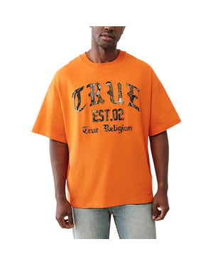 True Religion 109912 Mens Oversized T Shirts Forest Camo Print Drop Shoulder Tee