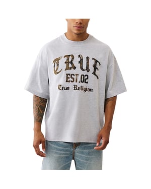 True Religion 109912 Mens Oversized T Shirts Forest Camo Print Drop Shoulder Tee