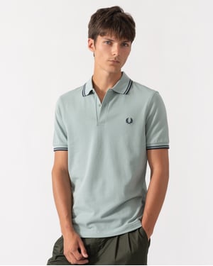 Regular Fit Short Sleeve Logo Detail Polo Shirt in Pale Green
