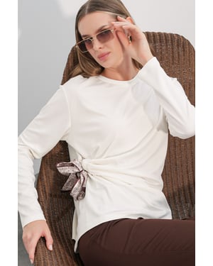 Dames Langsleeve Crew Neck Top Met Strikdetail