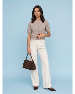 Taupe Wool Blend Short Sleeved Cardigan