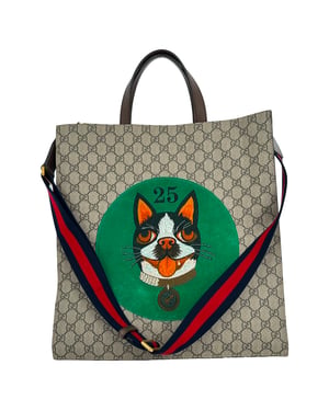 Gucci Bosco Patch GG Supreme Tote Bag in beige gecoat canvas