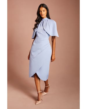 Petite Cape Sleeve Wrap Skirt Midi Dress
