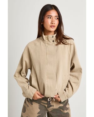 Funnel Neck Denim Bomber Jacket