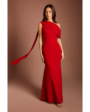 One Shoulder Stretch Crepe Maxi Dress