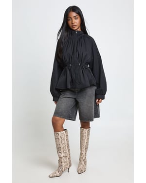 Funnel Neck Cinched Waist Jacket