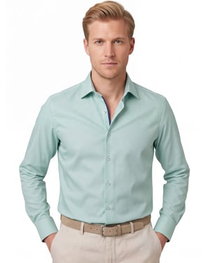 Overhemd Eterna comfort fit groen semi wide spread boord