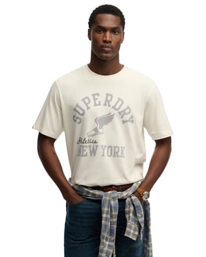 T-shirt Superdry creme katoen met opdruk