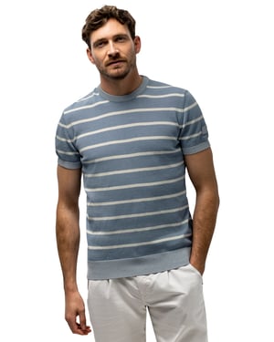 T-shirt State of Art blauw gestreept met boord