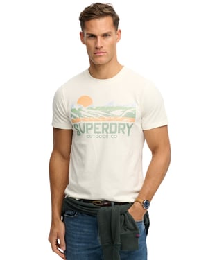 Superdry cream short sleeve print T-shirt slim fit