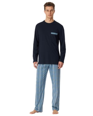 Schiesser blauwe pyjama geruit katoen