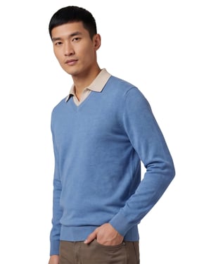 Casa Moda trui v-hals blauw effen wijde fit katoen