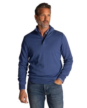 Half zip en knopen New Zealand trui donkerblauw