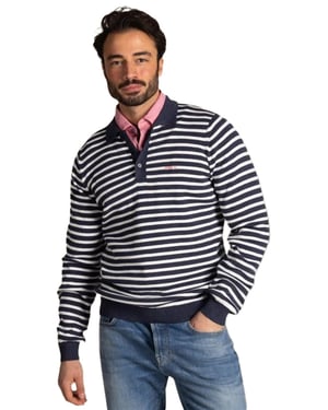 Poloshirt New Zealand donkerblauw normale fit gestreept 2 knoops