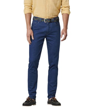 Jeans Meyer donkerblauw effen katoen Dublin