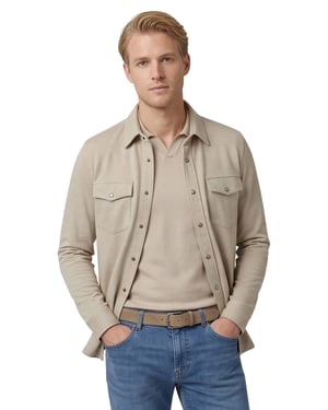 Overshirt Profuomo beige normale fit dubbele borstzakken