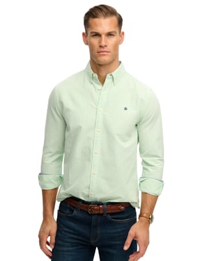Overhemd Superdry groen wit streepjes slim fit