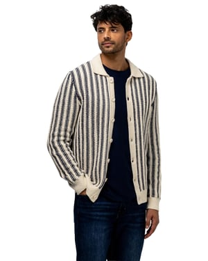 Vest State of Art gestreept creme navy knopen