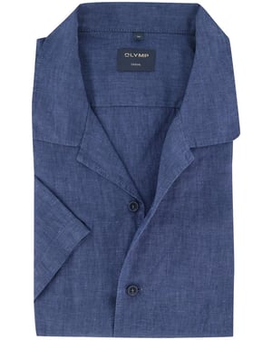 Overhemd Olymp blauw linnen gemeleerd korte mouwen