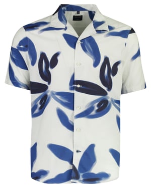 Olymp overhemd blauw grafisch geprint korte mouw