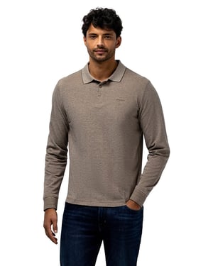 Polo lange mouw State of Art jersey bruin