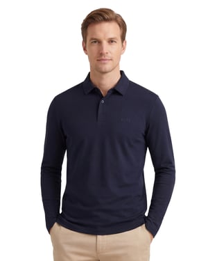 Navy poloshirt Boss Green Piro 3 knoops luxury cotton