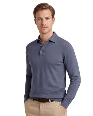 Profuomo Poloshirt blauw lange mouw gemeleerd