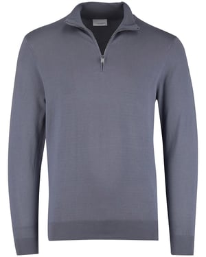Half zip pullover blauw Profuomo tencel
