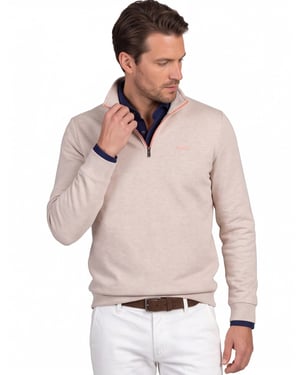 Trui half zip beige New Zealand normale fit