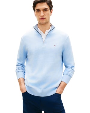 Lichtblauwe half zip trui Tommy Hilfiger katoen