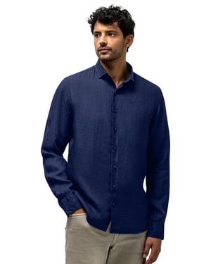 Overhemd State of Art donkerblauw wijde fit semi wide spread