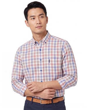 Overhemd Giordano geruit rood blauw met borstzak