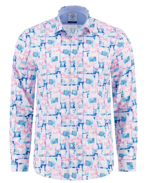 overhemd roze print normale fit A Fish Named Fred katoen