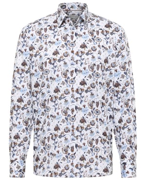 Overhemd bruin blauw geprint Eterna Comfort Fit geprint bloemen