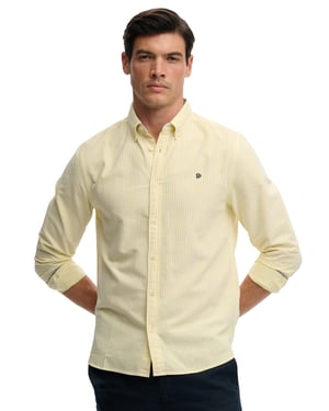 Overhemd Superdry geel wit gestreept slim fit