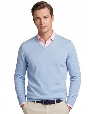 Casa Moda trui v-hals lichtblauw effen 100% katoen