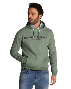 Hoodie met buidelzak New Zealand groen gemeleerd en oranje details