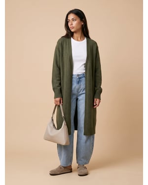 Khaki Longline Patch Pocket Cardigan