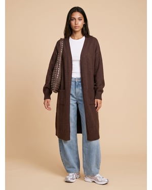 Chocolate Longline Patch Pocket Cardigan