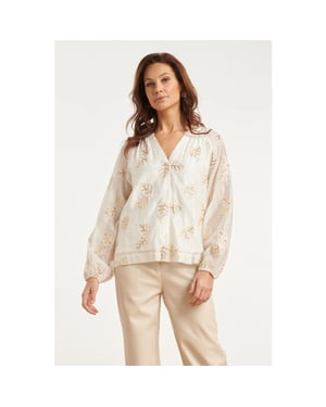 Smashed Lemon Blouse met geborduurde bladapplicaties en paillettendetails |