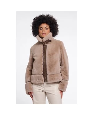 Rino & Pelle Lambra.7002612 rino en pelle short faux fur jacket oat